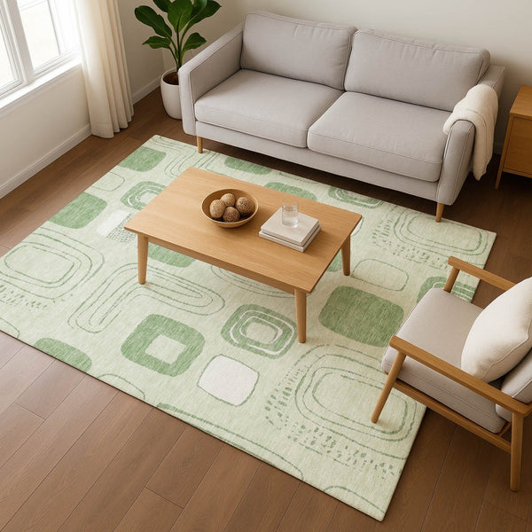 HomeRoots 10' X 14' Mint Green and Ivory Geometric Area Rug - Washable, UV Protected, Perfect for Family Spaces 696662