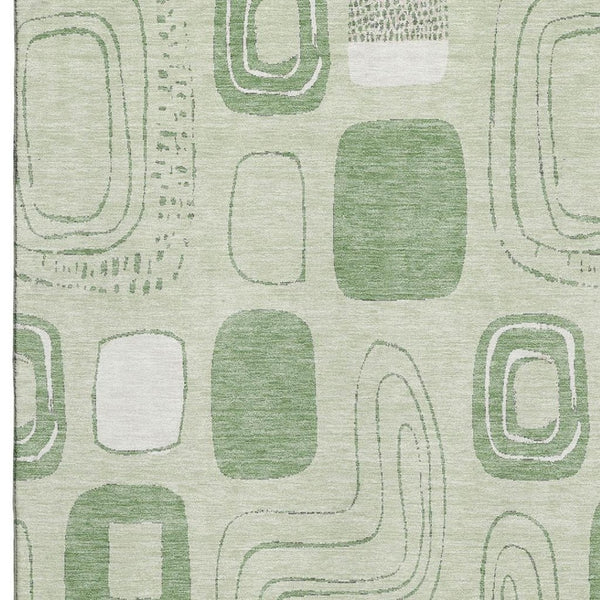 HomeRoots 10' X 14' Mint Green and Ivory Geometric Area Rug - Washable, UV Protected, Perfect for Family Spaces 696662