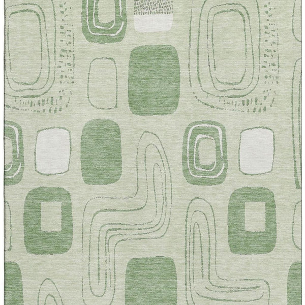 HomeRoots 10' X 14' Mint Green and Ivory Geometric Area Rug - Washable, UV Protected, Perfect for Family Spaces 696662