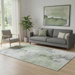 HomeRoots 5' X 8' Washable Abstract Area Rug in Green, Ivory & Gray - UV Protected, Durable & Easy Care! 696664