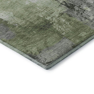 HomeRoots 8' Modern Abstract Round Rug in Green, Ivory, Gray - Washable, Stain Resistant, UV Protected Design 696665