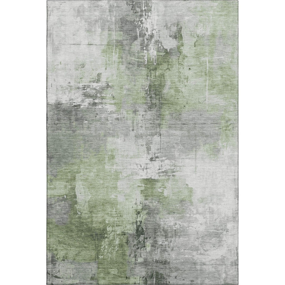HomeRoots 8' X 10' Washable Area Rug in Green, Ivory & Gray with UV Protection for High-Traffic Spaces 696666
