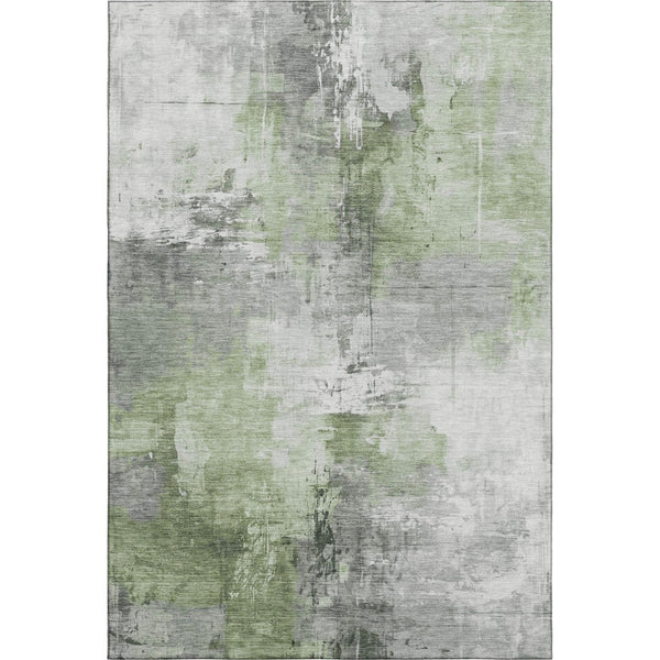 HomeRoots 8' X 10' Washable Area Rug in Green, Ivory & Gray with UV Protection for High-Traffic Spaces 696666