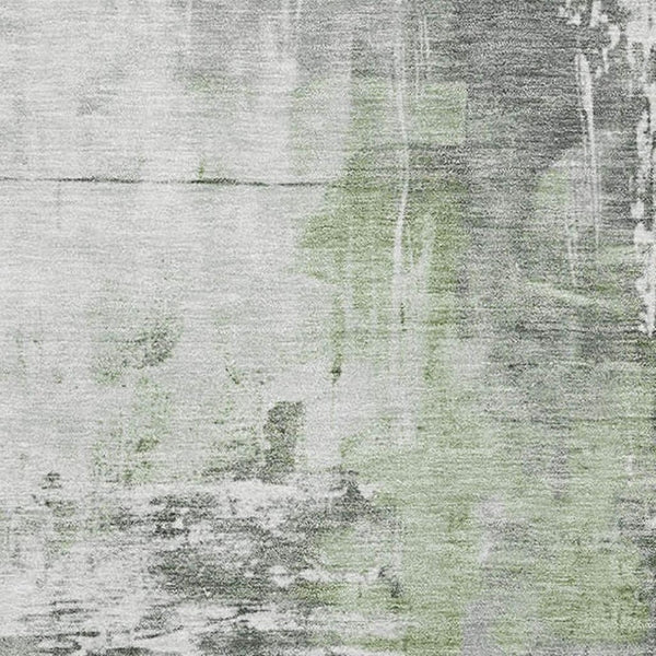 HomeRoots 9' X 12' Modern Green Ivory Gray Abstract Washable Area Rug with UV Protection for High-Traffic Homes 696667