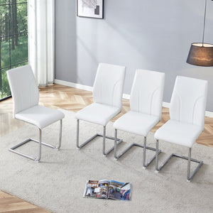 English Elm Set of 4 PU Dining Chairs White — High-Back Waterproof Upholstery, Sturdy Legs, Easy Assembly, Modern Design W1151P203801