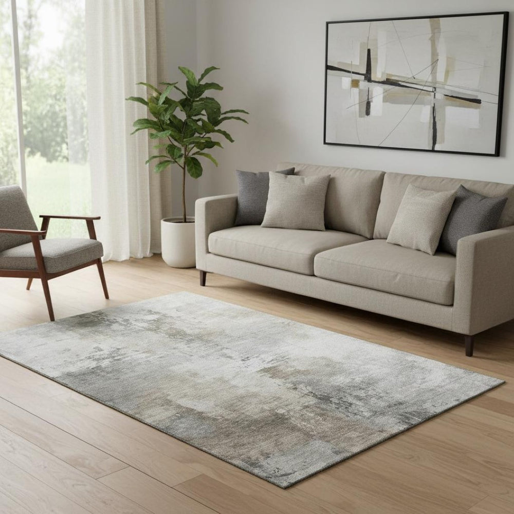 HomeRoots 5' X 8' Washable Ivory Gray Beige Abstract Area Rug - Durable, Stain-Resistant, UV Protected Style! 696670