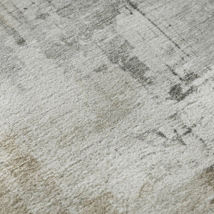 HomeRoots 8' Ivory Gray Beige Abstract Round Rug - Washable, UV Protected, Durable for Family Homes & Pets 696671