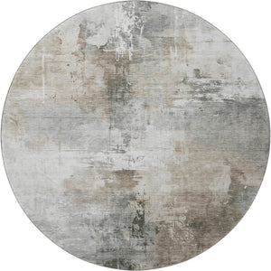 HomeRoots 8' Ivory Gray Beige Abstract Round Rug - Washable, UV Protected, Durable for Family Homes & Pets 696671