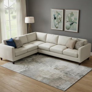 HomeRoots 9' X 12' Washable Ivory Gray Beige Abstract Area Rug with UV Protection & Stain Resistance for Homes 696673