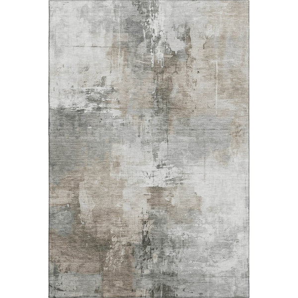 HomeRoots 9' X 12' Washable Ivory Gray Beige Abstract Area Rug with UV Protection & Stain Resistance for Homes 696673
