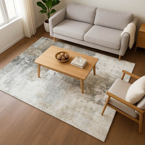 HomeRoots 9' X 12' Washable Ivory Gray Beige Abstract Area Rug with UV Protection & Stain Resistance for Homes 696673