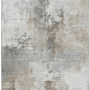 HomeRoots 9' X 12' Washable Ivory Gray Beige Abstract Area Rug with UV Protection & Stain Resistance for Homes 696673