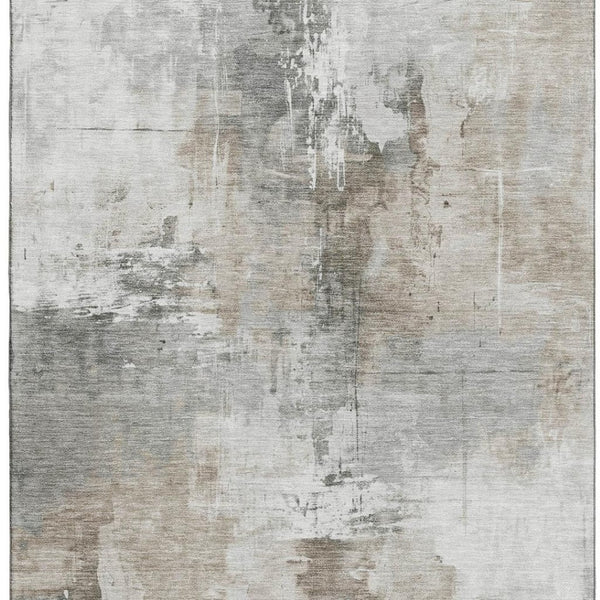 HomeRoots 9' X 12' Washable Ivory Gray Beige Abstract Area Rug with UV Protection & Stain Resistance for Homes 696673