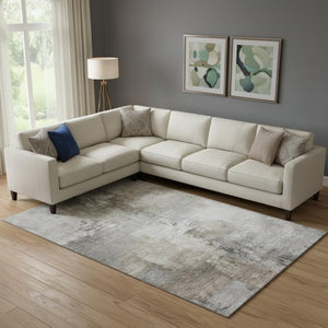 HomeRoots 10' Abstract Ivory Gray Beige Area Rug – Washable, Durable, UV Protected for Modern Homes & Spaces 696674