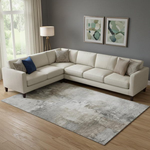 HomeRoots 10' Abstract Ivory Gray Beige Area Rug – Washable, Durable, UV Protected for Modern Homes & Spaces 696674