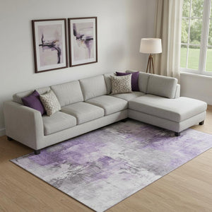 HomeRoots 10' X 14' Abstract Purple, Ivory & Gray Area Rug - Washable, UV Protected, Durable for Busy Homes 696680