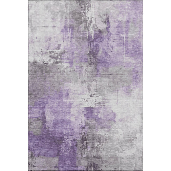 HomeRoots 10' X 14' Abstract Purple, Ivory & Gray Area Rug - Washable, UV Protected, Durable for Busy Homes 696680
