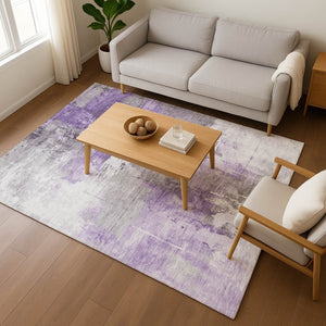 HomeRoots 10' X 14' Abstract Purple, Ivory & Gray Area Rug - Washable, UV Protected, Durable for Busy Homes 696680