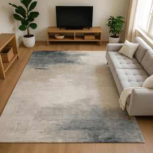 HomeRoots 5' X 8' Abstract Washable Area Rug in Beige, Ivory & Gray - Durable, UV-Protected & Stylish Design! 696682