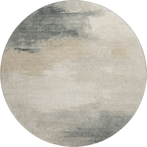 HomeRoots 8' Beige Ivory Gray Abstract Round Rug - Washable, UV-Protected, Soft & Durable for Busy Homes 696683
