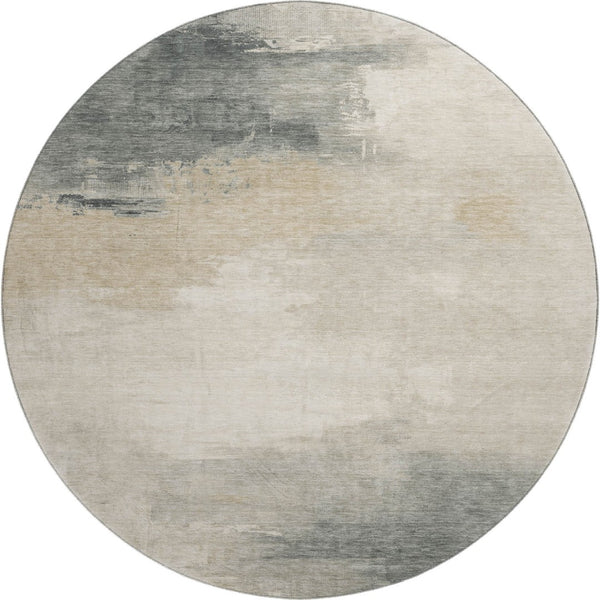 HomeRoots 8' Beige Ivory Gray Abstract Round Rug - Washable, UV-Protected, Soft & Durable for Busy Homes 696683