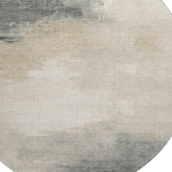 HomeRoots 8' Beige Ivory Gray Abstract Round Rug - Washable, UV-Protected, Soft & Durable for Busy Homes 696683