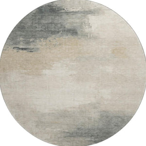 HomeRoots 8' Beige Ivory Gray Abstract Round Rug - Washable, UV-Protected, Soft & Durable for Busy Homes 696683