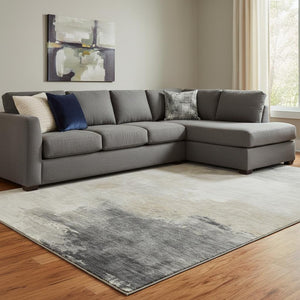 HomeRoots 8' X 10' Modern Abstract Beige Ivory Gray Washable Area Rug with UV Protection for High Traffic Spaces 696684