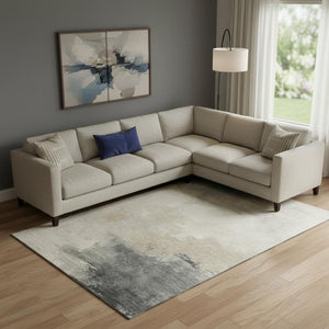 HomeRoots 10' X 14' Washable Beige Ivory Gray Abstract Area Rug - UV Protected, Stain Resistant, Non-Slip Design 696686