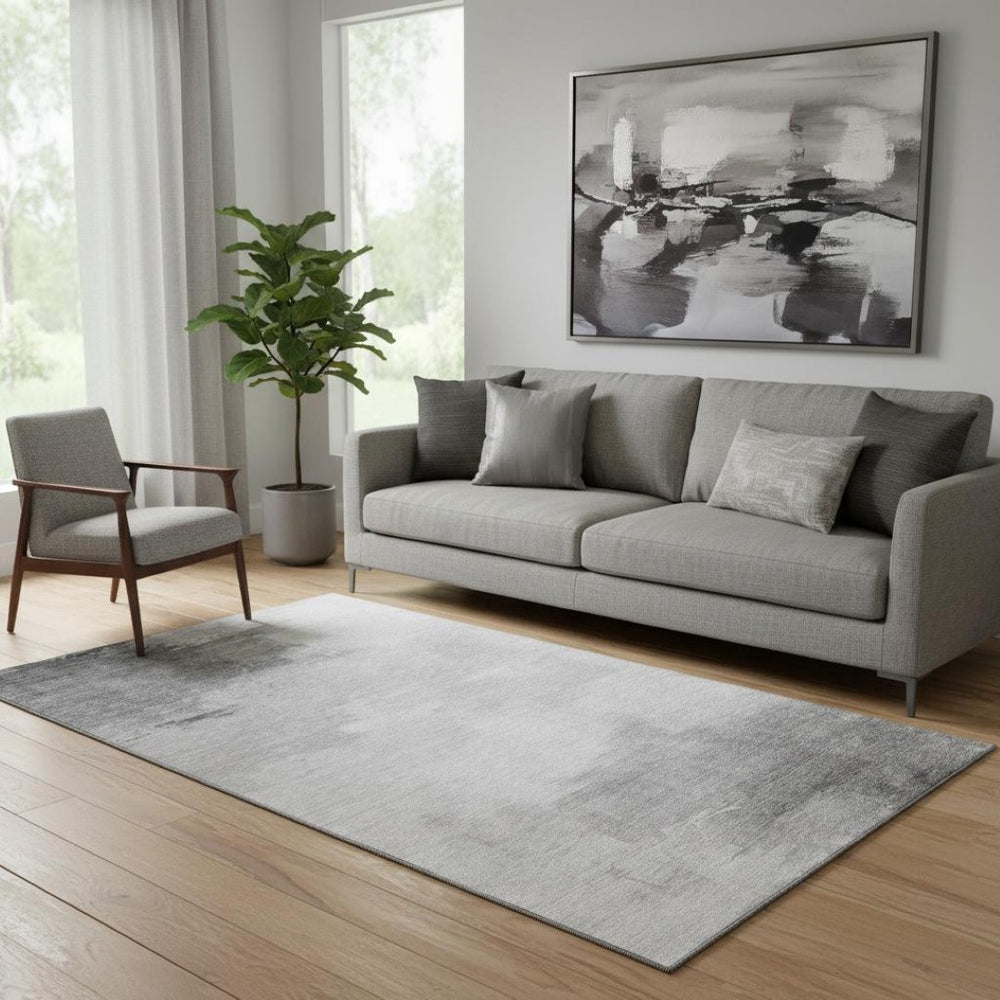HomeRoots 5' X 8' Gray and Silver Abstract Area Rug – Washable, UV-Protected, Durable & Stylish for Any Room 696688