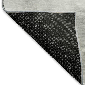 HomeRoots 8' Gray and Silver Abstract Round Rug - Washable, UV-Protected, Durable Design for Modern Spaces 696689
