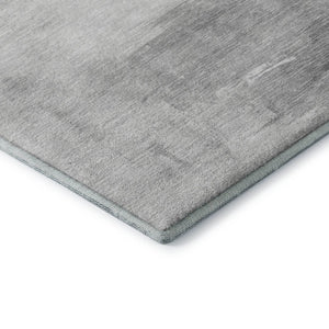 HomeRoots 8' Gray and Silver Abstract Round Rug - Washable, UV-Protected, Durable Design for Modern Spaces 696689