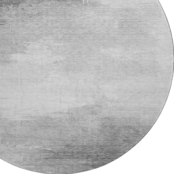 HomeRoots 8' Gray and Silver Abstract Round Rug - Washable, UV-Protected, Durable Design for Modern Spaces 696689