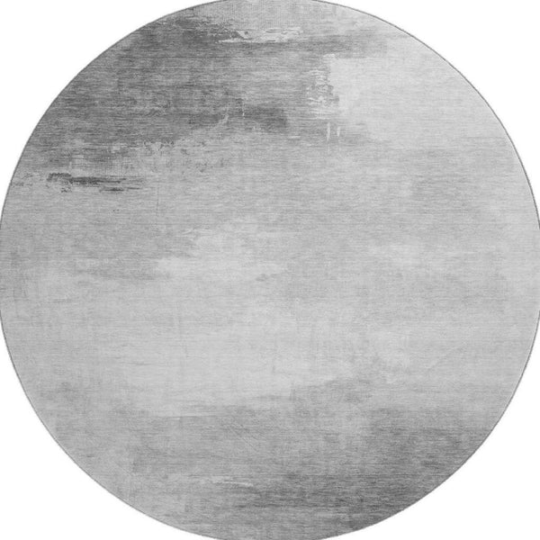 HomeRoots 8' Gray and Silver Abstract Round Rug - Washable, UV-Protected, Durable Design for Modern Spaces 696689