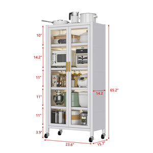 English Elm Open-door Vertical Kitchen Storage Cabinet with Microwave Shelf, Bakers Rack, 250KG Capacity Wheels White W509P164654