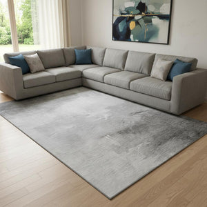 HomeRoots 8' X 10' Gray And Silver Abstract Washable Area Rug - Durable, Stain Resistant, UV Protected Style! 696690