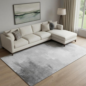 HomeRoots 9' X 12' Stylish Gray & Silver Abstract Area Rug - Washable, UV Protected, Non-Slip, Pet Friendly! 696691