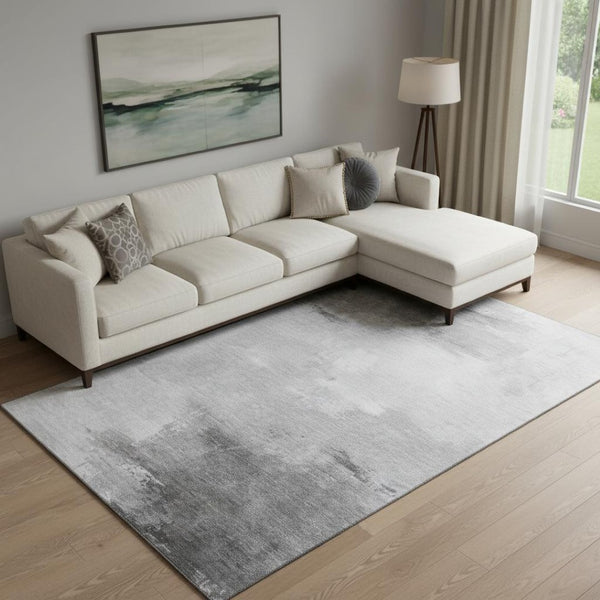 HomeRoots 9' X 12' Stylish Gray & Silver Abstract Area Rug - Washable, UV Protected, Non-Slip, Pet Friendly! 696691