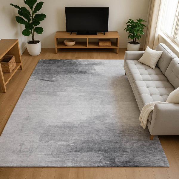 HomeRoots 9' X 12' Stylish Gray & Silver Abstract Area Rug - Washable, UV Protected, Non-Slip, Pet Friendly! 696691