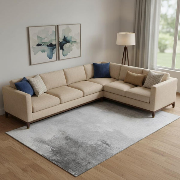 HomeRoots 10' X 14' Gray and Silver Abstract Washable Area Rug - Durable, Stain Resistant, UV Protected Design! 696692