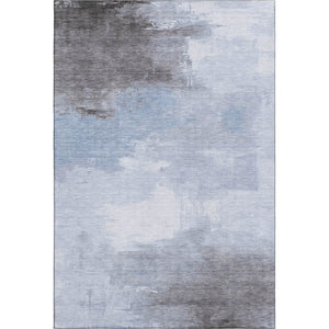 HomeRoots 5' X 8' Sky Blue Gray Silver Abstract Area Rug - Washable, UV-Protected, Stylish & Durable Design 696694