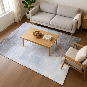 HomeRoots 5' X 8' Sky Blue Gray Silver Abstract Area Rug - Washable, UV-Protected, Stylish & Durable Design 696694