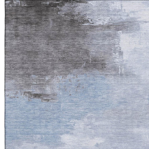 HomeRoots 5' X 8' Sky Blue Gray Silver Abstract Area Rug - Washable, UV-Protected, Stylish & Durable Design 696694
