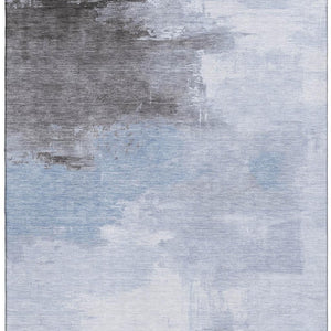 HomeRoots 5' X 8' Sky Blue Gray Silver Abstract Area Rug - Washable, UV-Protected, Stylish & Durable Design 696694