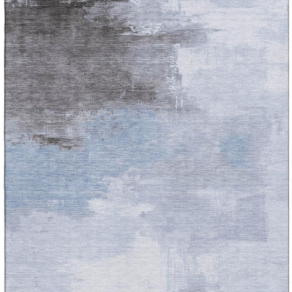 HomeRoots 5' X 8' Sky Blue Gray Silver Abstract Area Rug - Washable, UV-Protected, Stylish & Durable Design 696694
