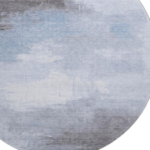 HomeRoots 8' Washable Round Area Rug - Sky Blue, Gray & Silver Abstract Design with UV Protection & Durability 696695