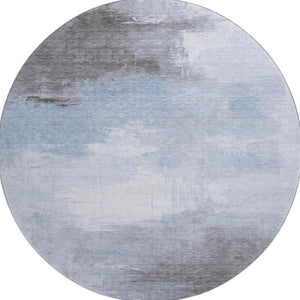 HomeRoots 8' Washable Round Area Rug - Sky Blue, Gray & Silver Abstract Design with UV Protection & Durability 696695