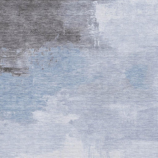 HomeRoots 9' X 12' Abstract Sky Blue Gray Silver Area Rug – Washable, UV Protected, Non-Slip for Modern Homes 696697