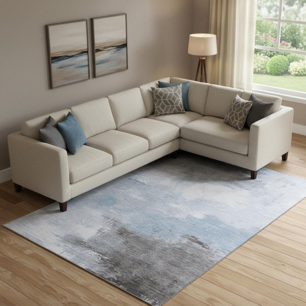 HomeRoots 10' Sky Blue Gray Silver Abstract Area Rug - Washable, UV-Protected, Stain-Resistant for Busy Homes 696698