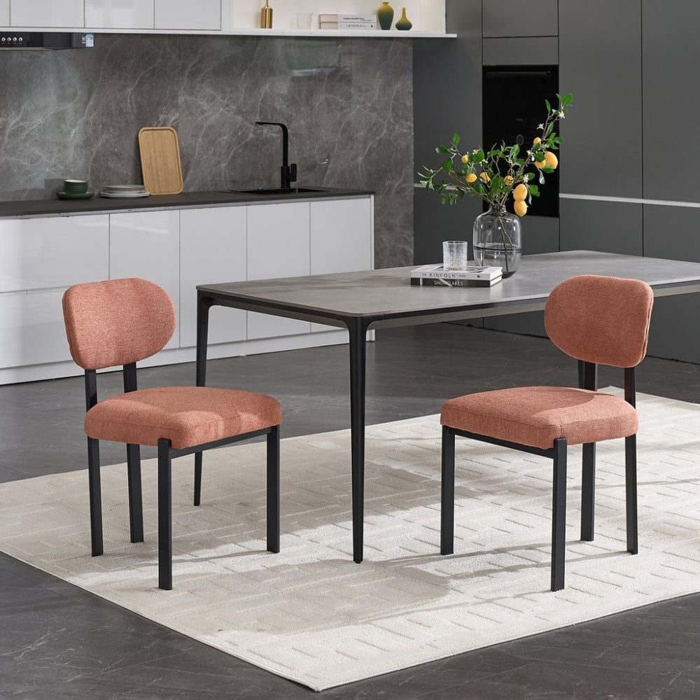 English Elm Modern Boucle Tufted Dining Chairs Set of 2 Mid-century Matte Leg Kitchen Seating Black,Orange W3244P296984